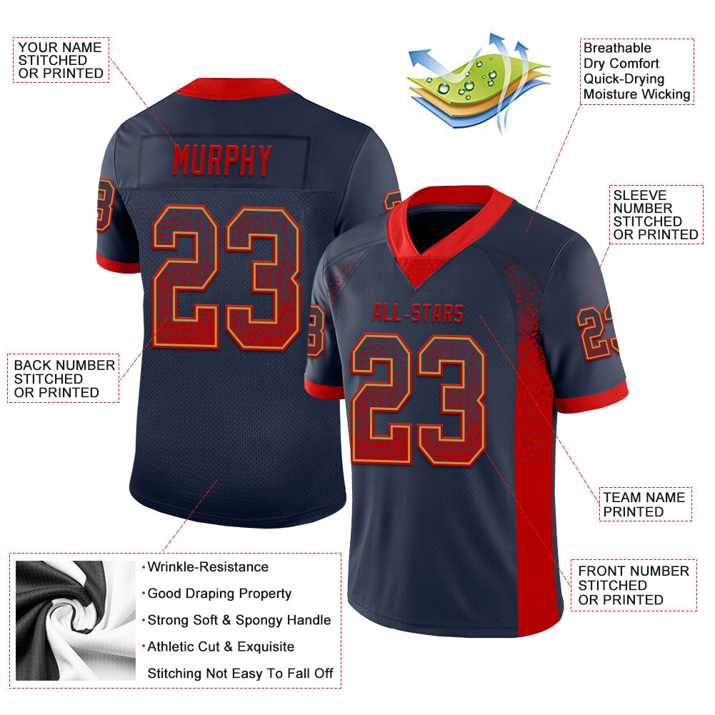 Custom Navy Red-Old Gold Drift Fashion Football Jersey