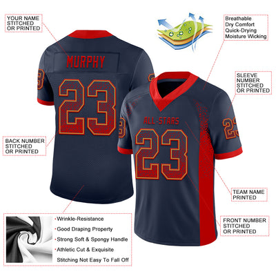 Custom Navy Red-Old Gold Drift Fashion Football Jersey