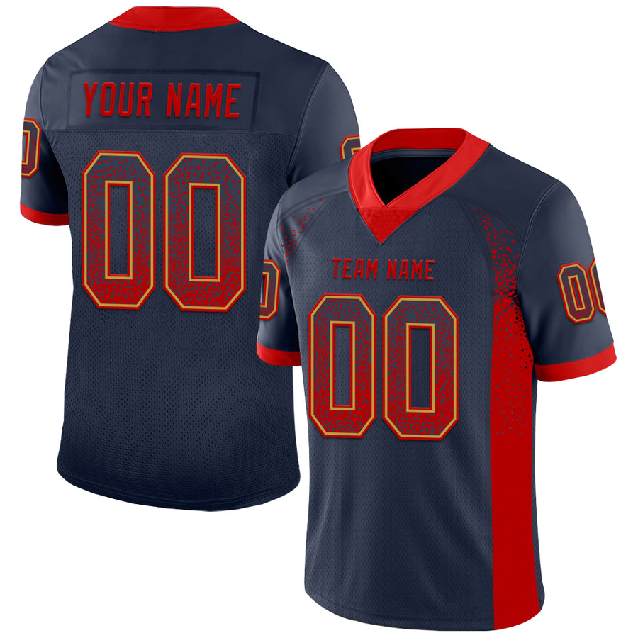 Custom Navy Red-Old Gold Drift Fashion Football Jersey