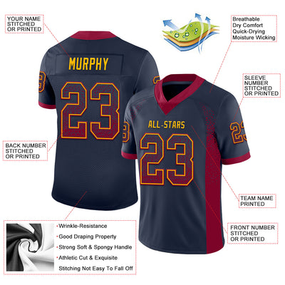 Custom Navy Maroon-Gold Drift Fashion Football Jersey