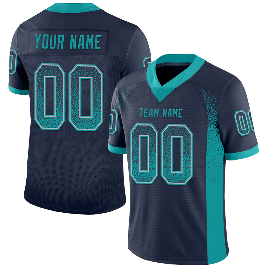 Custom Navy Teal-Gray Drift Fashion Football Jersey