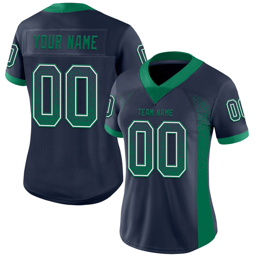 Custom Navy Kelly Green-White Drift Fashion Football Jersey