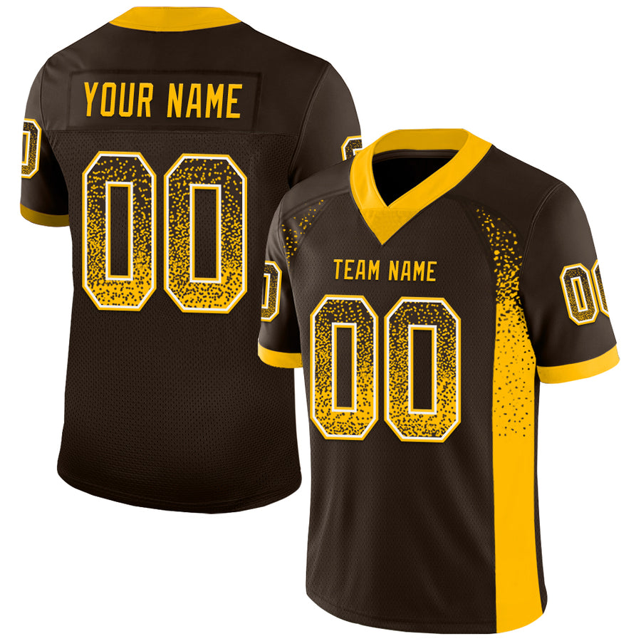 Custom Brown Gold-White Drift Fashion Football Jersey