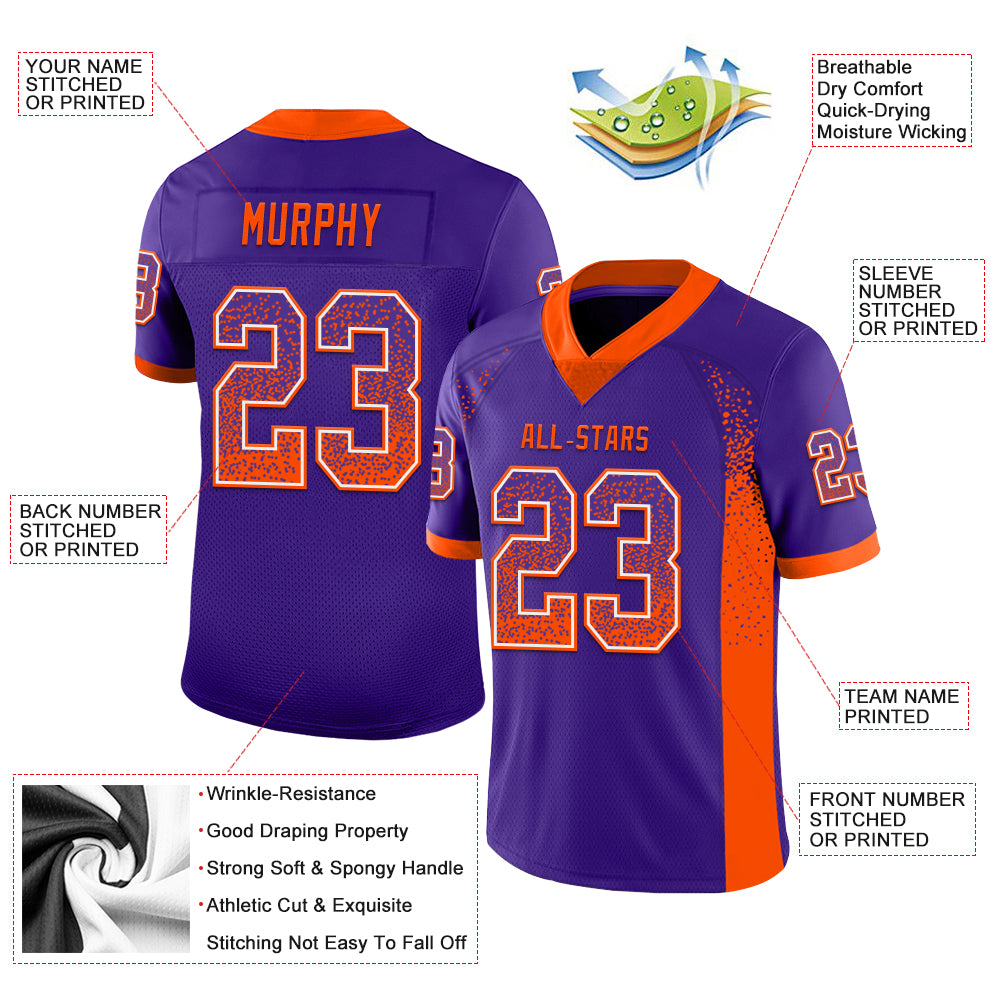Custom Purple Orange-White Drift Fashion Football Jersey