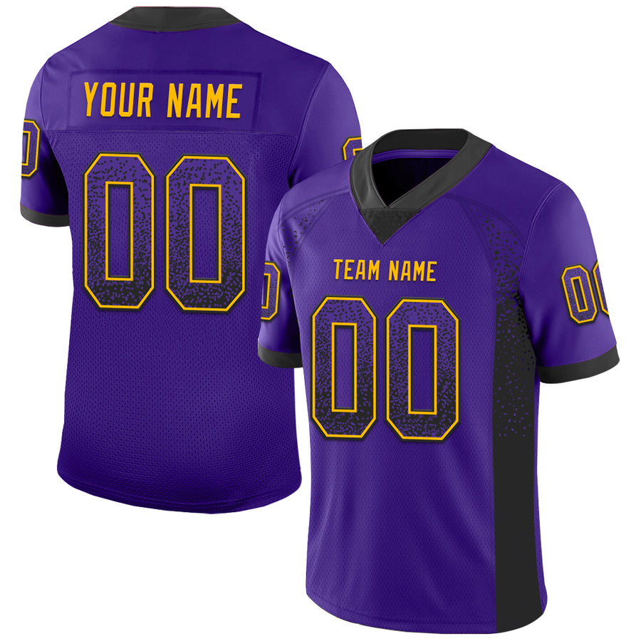 Custom Purple Black-Gold Drift Fashion Football Jersey