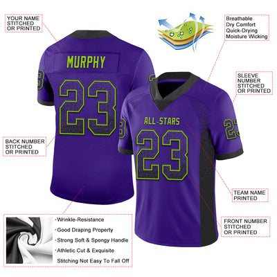 Custom Purple Black-Neon Green Drift Fashion Football Jersey