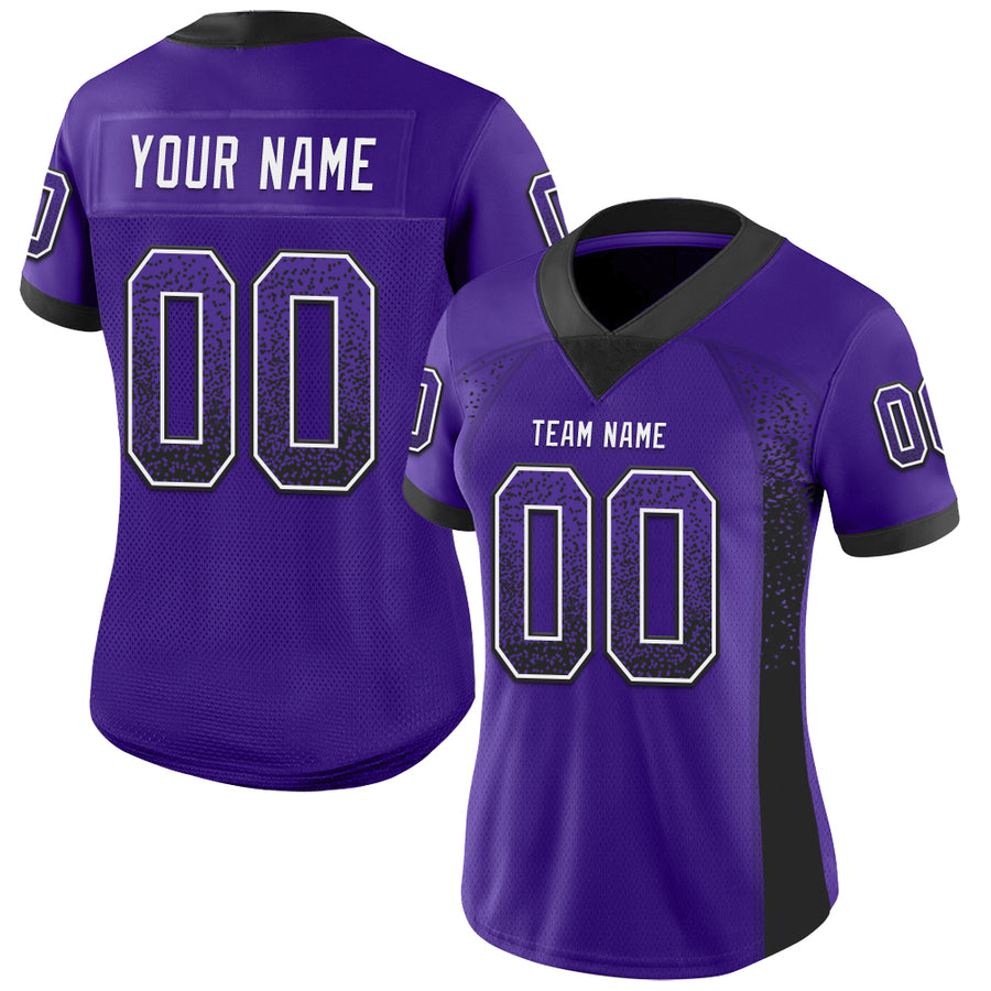Custom Purple Black-White Drift Fashion Football Jersey