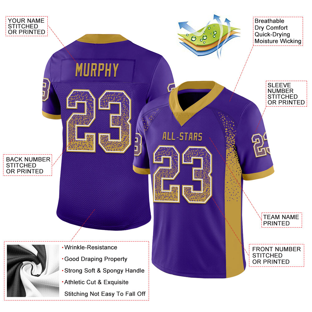 Custom Purple Old Gold-White Drift Fashion Football Jersey
