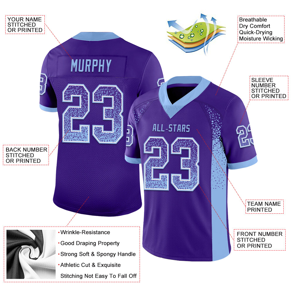 Custom Purple Light Blue-White Drift Fashion Football Jersey