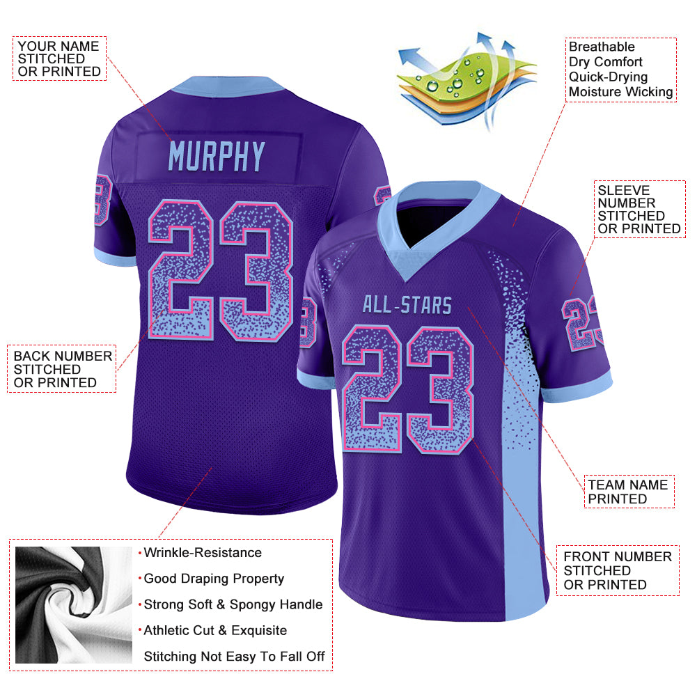 Custom Purple Light Blue-Pink Drift Fashion Football Jersey