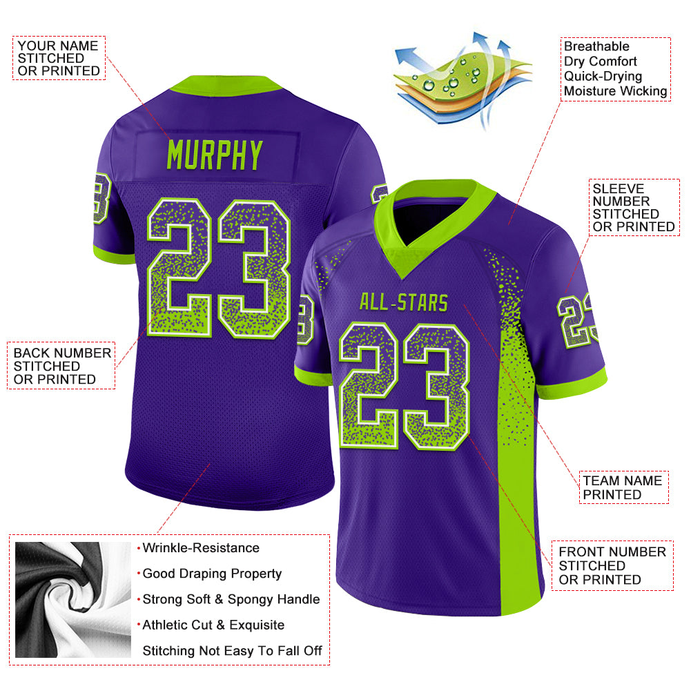 Custom Purple Neon Green-White Drift Fashion Football Jersey