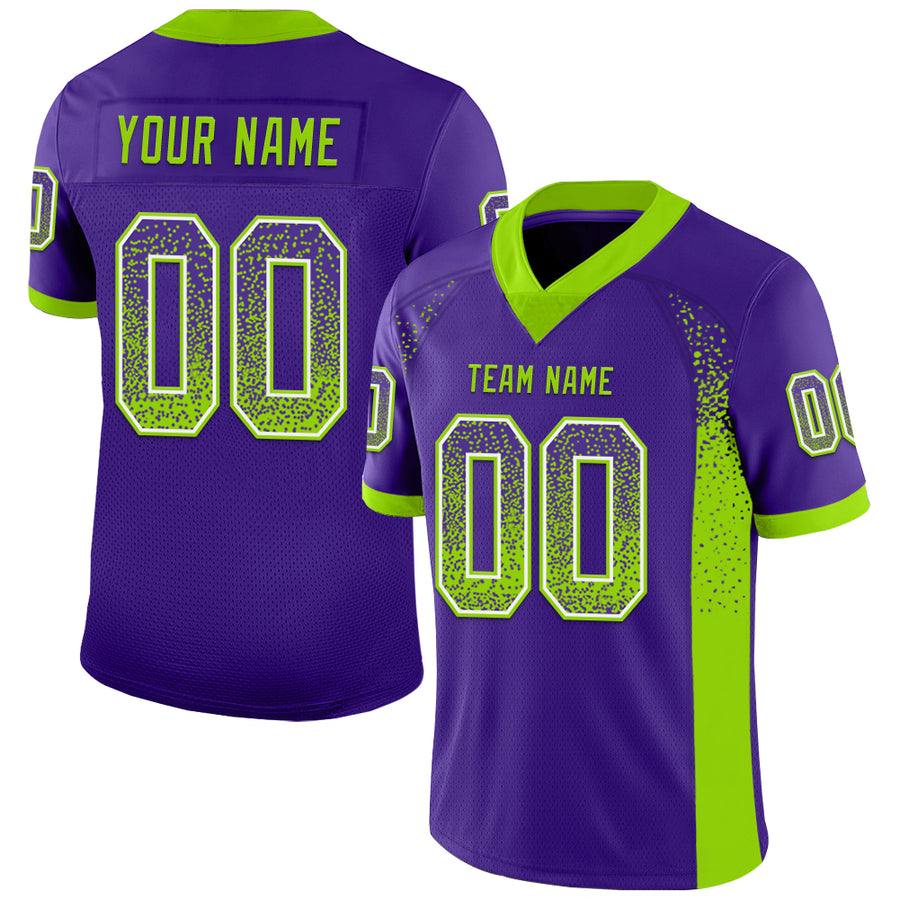 Custom Purple Neon Green-White Drift Fashion Football Jersey