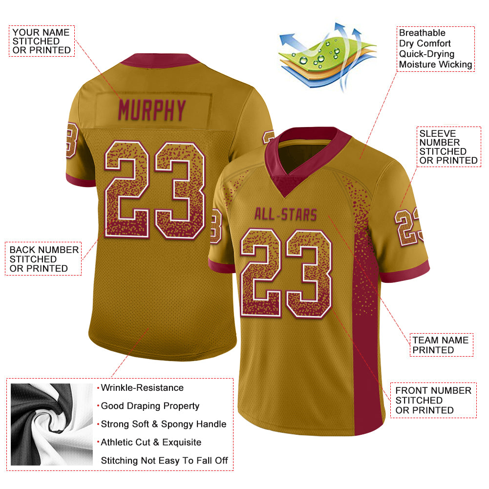 Custom Old Gold Crimson-White Drift Fashion Football Jersey
