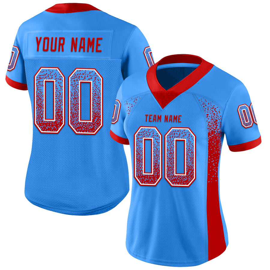 Custom Powder Blue Red-White Drift Fashion Football Jersey