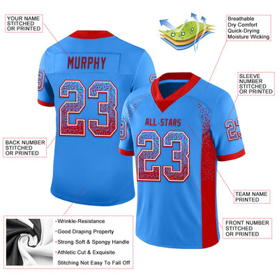 Custom Powder Blue Red-White Drift Fashion Football Jersey