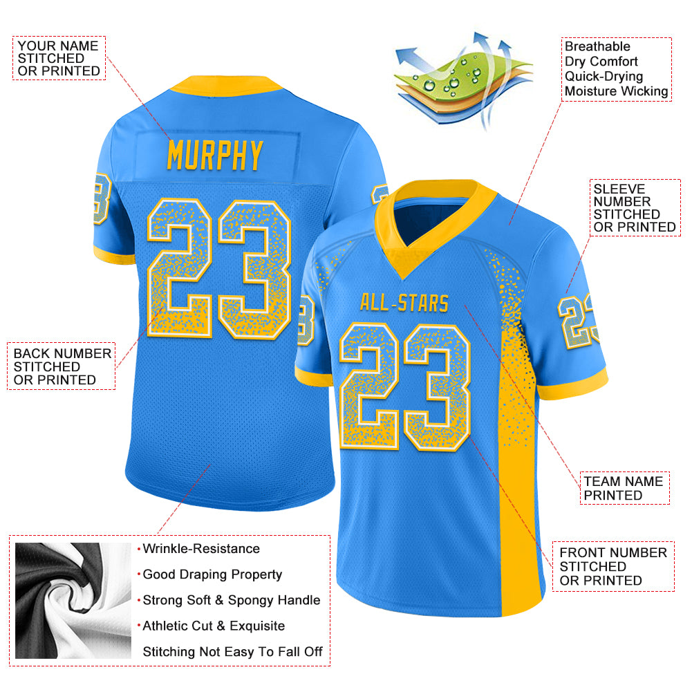 Custom Powder Blue Gold-White Drift Fashion Football Jersey