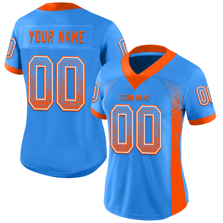 Custom Powder Blue Orange-White Drift Fashion Football Jersey
