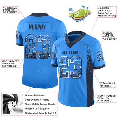 Custom Powder Blue Navy-White Drift Fashion Football Jersey