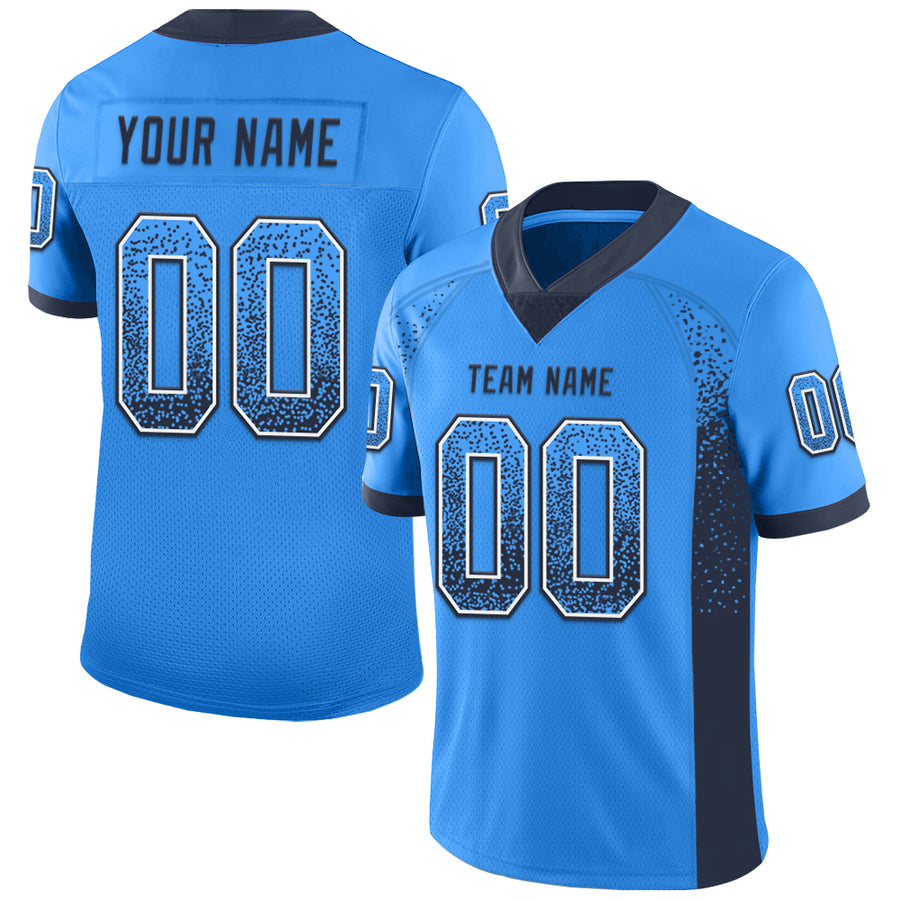 Custom Powder Blue Navy-White Drift Fashion Football Jersey