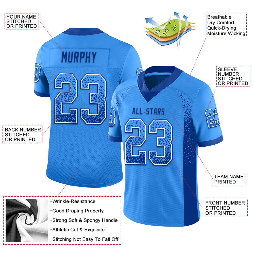 Custom Powder Blue Royal-White Drift Fashion Football Jersey