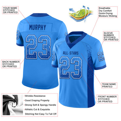 Custom Powder Blue Royal-White Drift Fashion Football Jersey