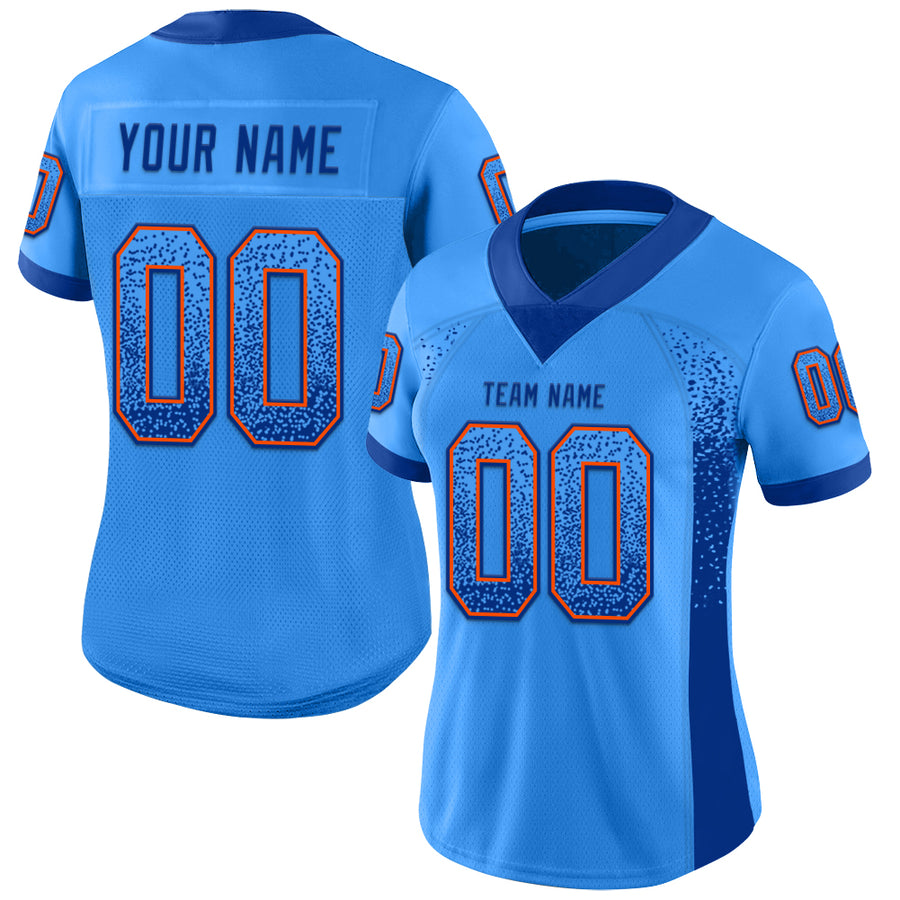 Custom Powder Blue Royal-Orange Drift Fashion Football Jersey