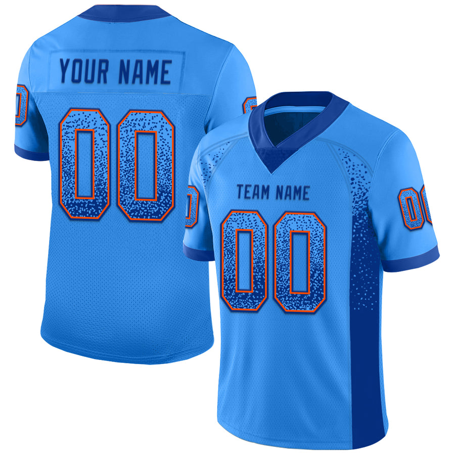 Custom Powder Blue Royal-Orange Drift Fashion Football Jersey