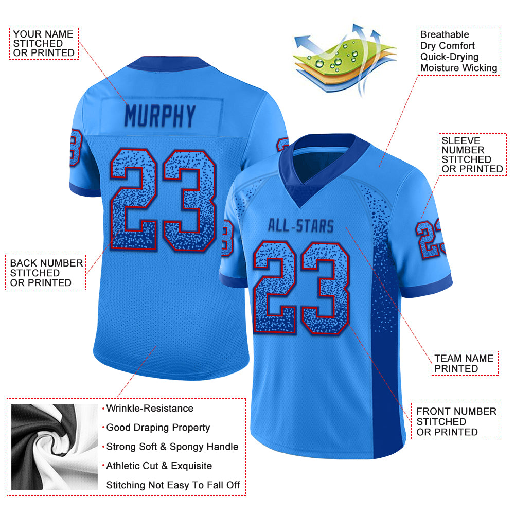 Custom Powder Blue Royal-Red Drift Fashion Football Jersey