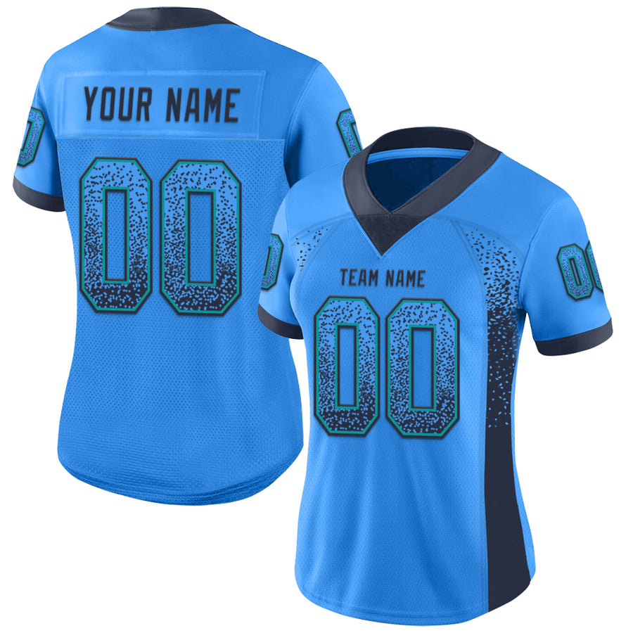 Custom Powder Blue Navy-Teal Drift Fashion Football Jersey