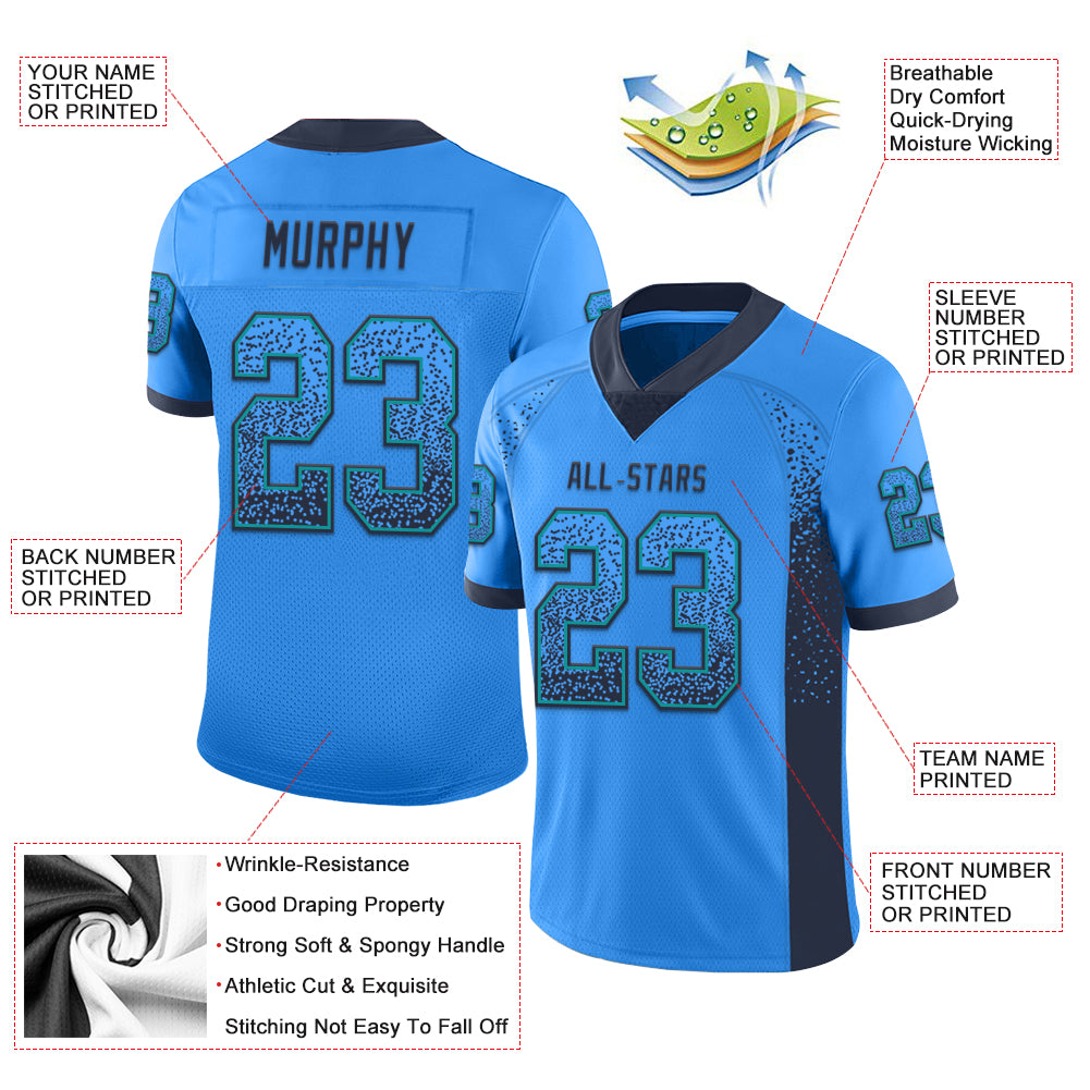 Custom Powder Blue Navy-Teal Drift Fashion Football Jersey