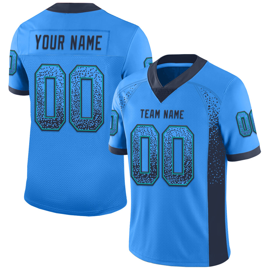 Custom Powder Blue Navy-Teal Drift Fashion Football Jersey