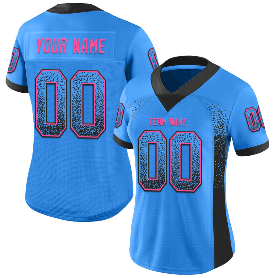 Custom Powder Blue Black-Pink Drift Fashion Football Jersey