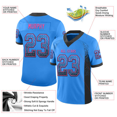 Custom Powder Blue Black-Pink Drift Fashion Football Jersey