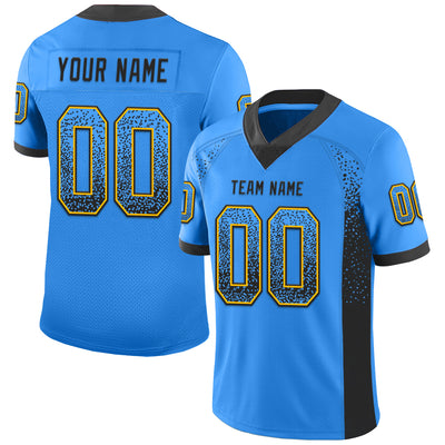 Custom Powder Blue Black-Gold Drift Fashion Football Jersey