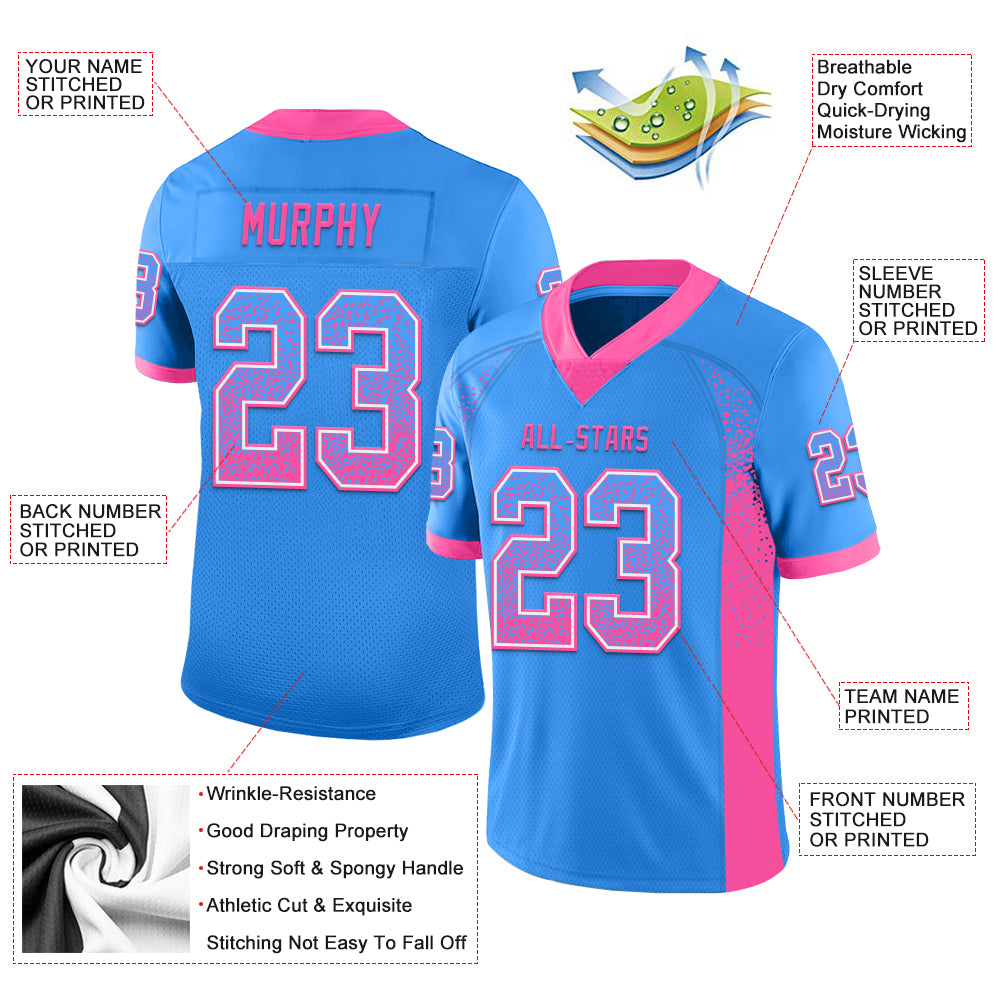 Custom Powder Blue Pink-White Drift Fashion Football Jersey