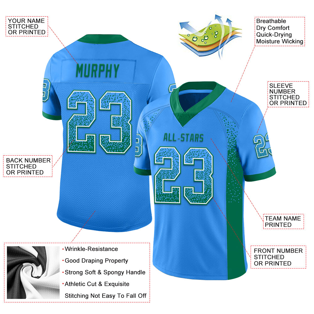 Custom Powder Blue Kelly Green-White Drift Fashion Football Jersey