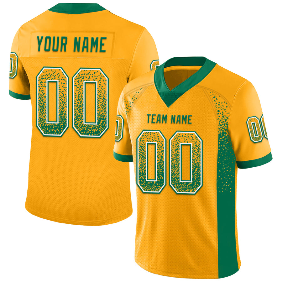 Custom Gold Kelly Green-White Drift Fashion Football Jersey