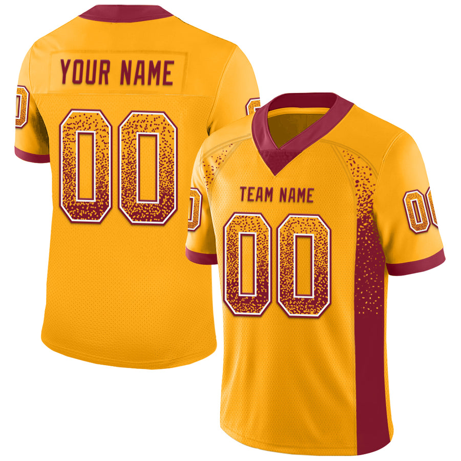 Custom Gold Crimson-White Drift Fashion Football Jersey