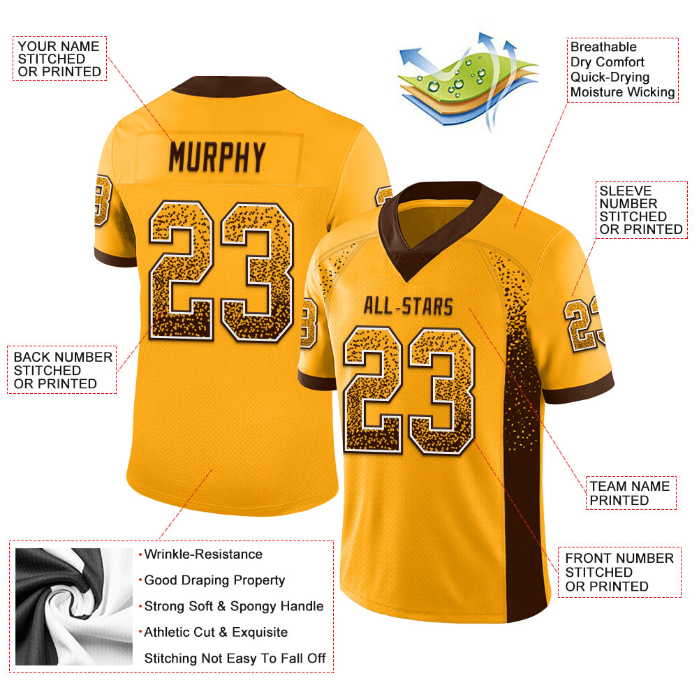 Custom Gold Brown-White Drift Fashion Football Jersey