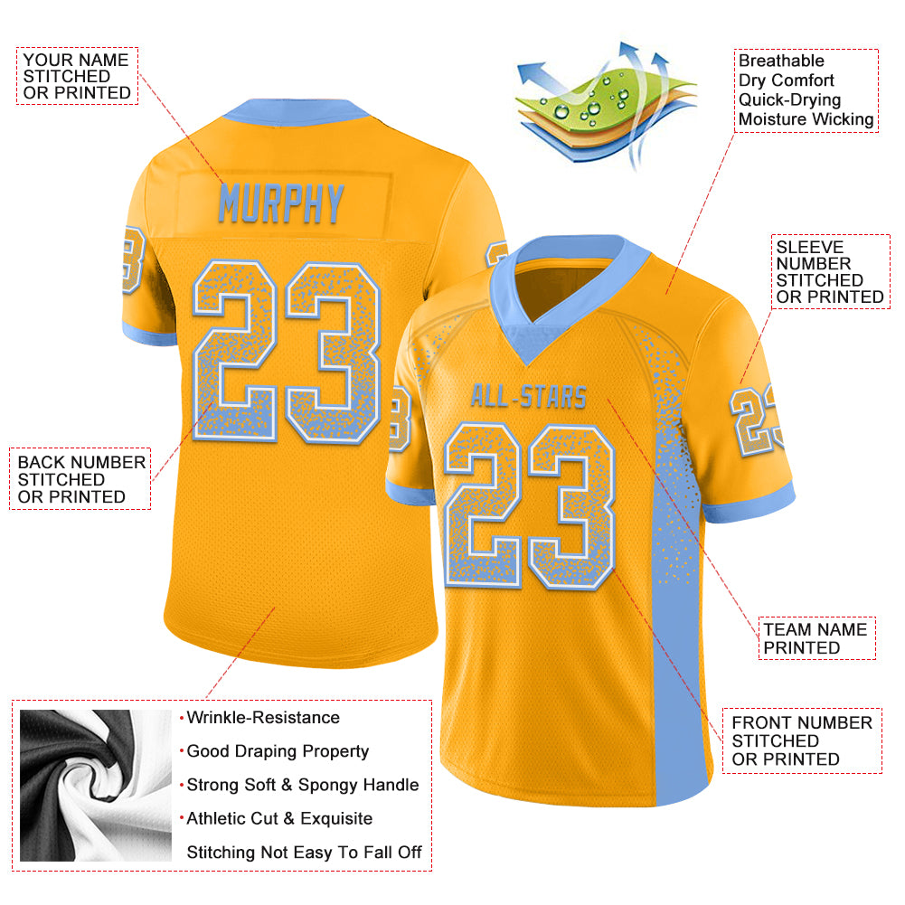 Custom Gold Powder Blue-White Drift Fashion Football Jersey