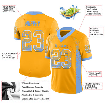 Custom Gold Powder Blue-White Drift Fashion Football Jersey