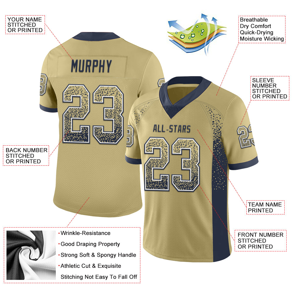 Custom Vegas Gold Navy-White Drift Fashion Football Jersey