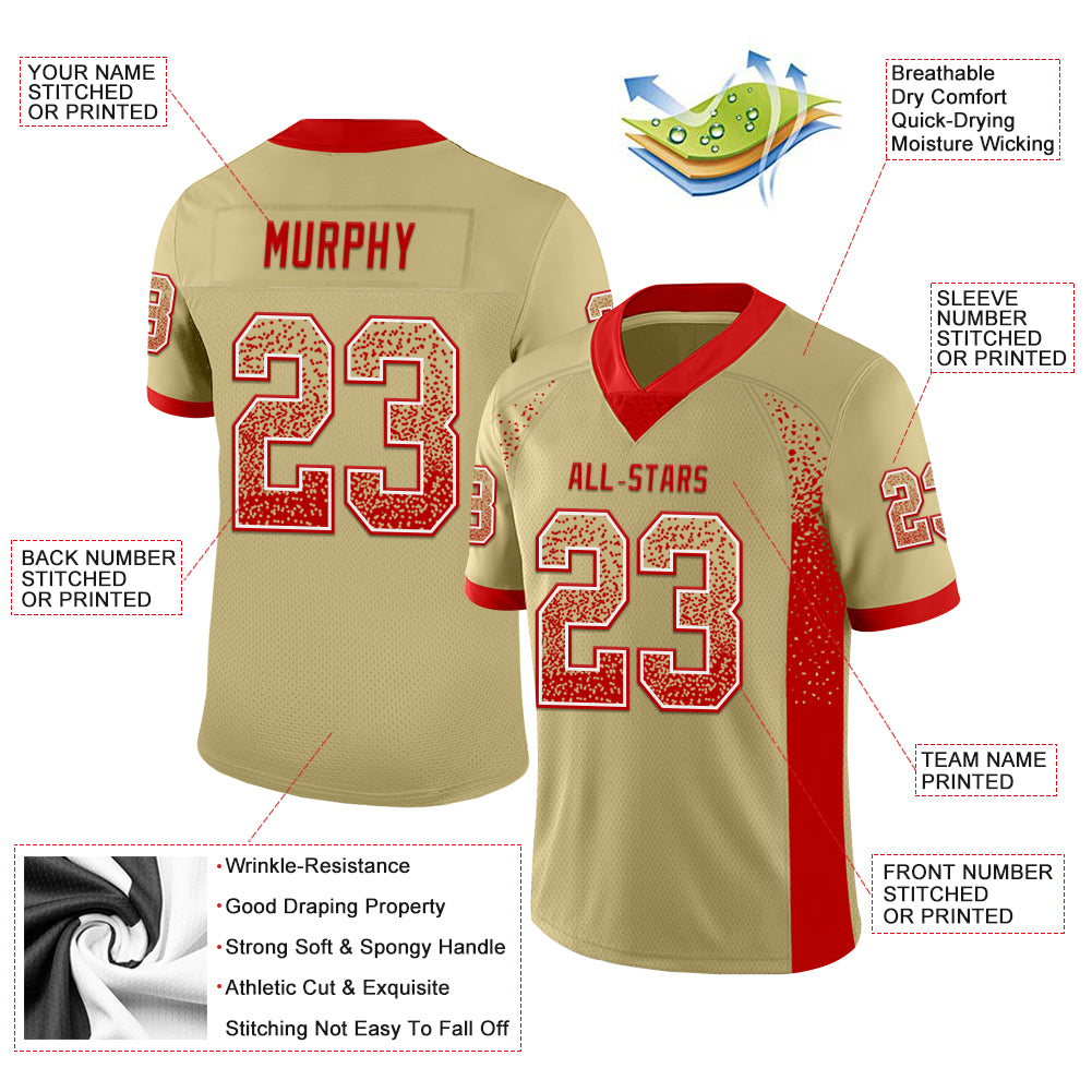 Custom Vegas Gold Red-White Drift Fashion Football Jersey