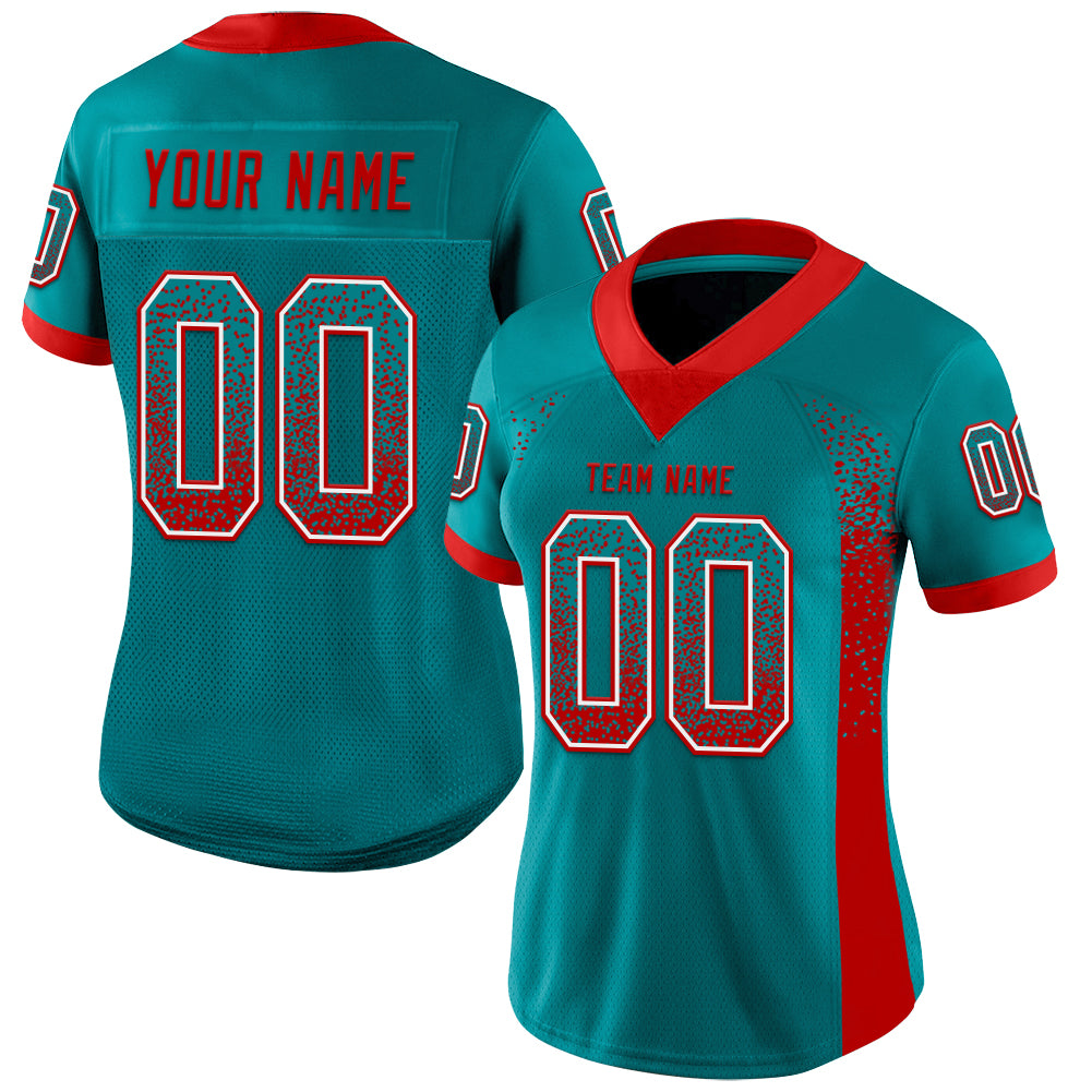 Custom Teal Red-White Drift Fashion Football Jersey