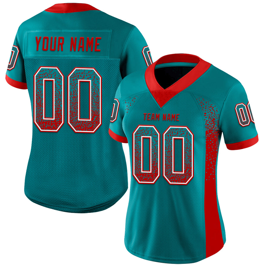 Custom Teal Red-White Drift Fashion Football Jersey