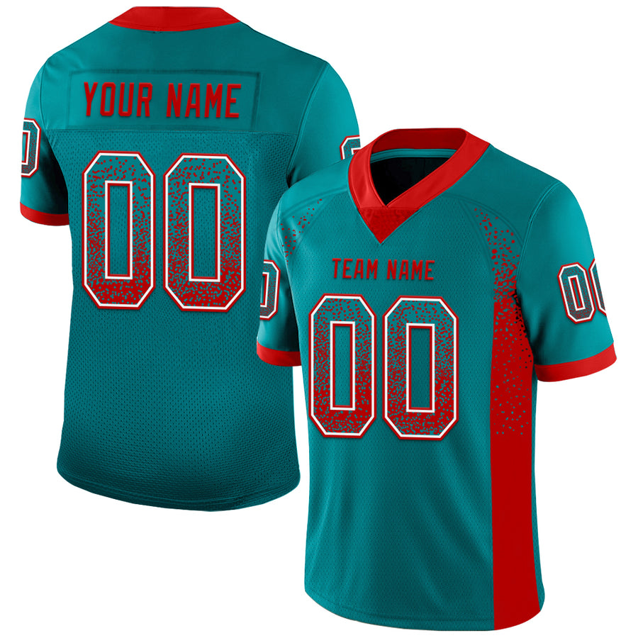 Custom Teal Red-White Drift Fashion Football Jersey