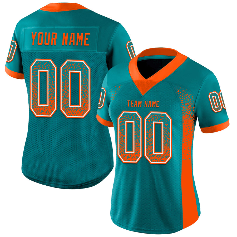 Custom Teal Orange-White Drift Fashion Football Jersey