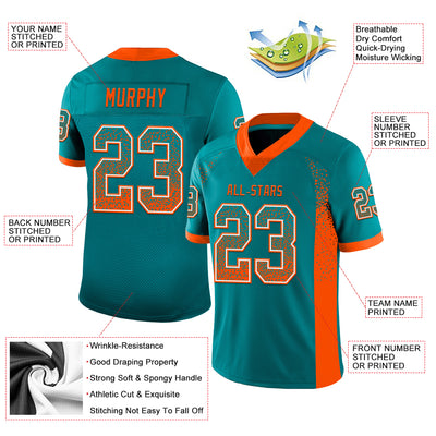 Custom Teal Orange-White Drift Fashion Football Jersey
