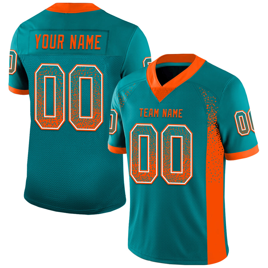Custom Teal Orange-White Drift Fashion Football Jersey