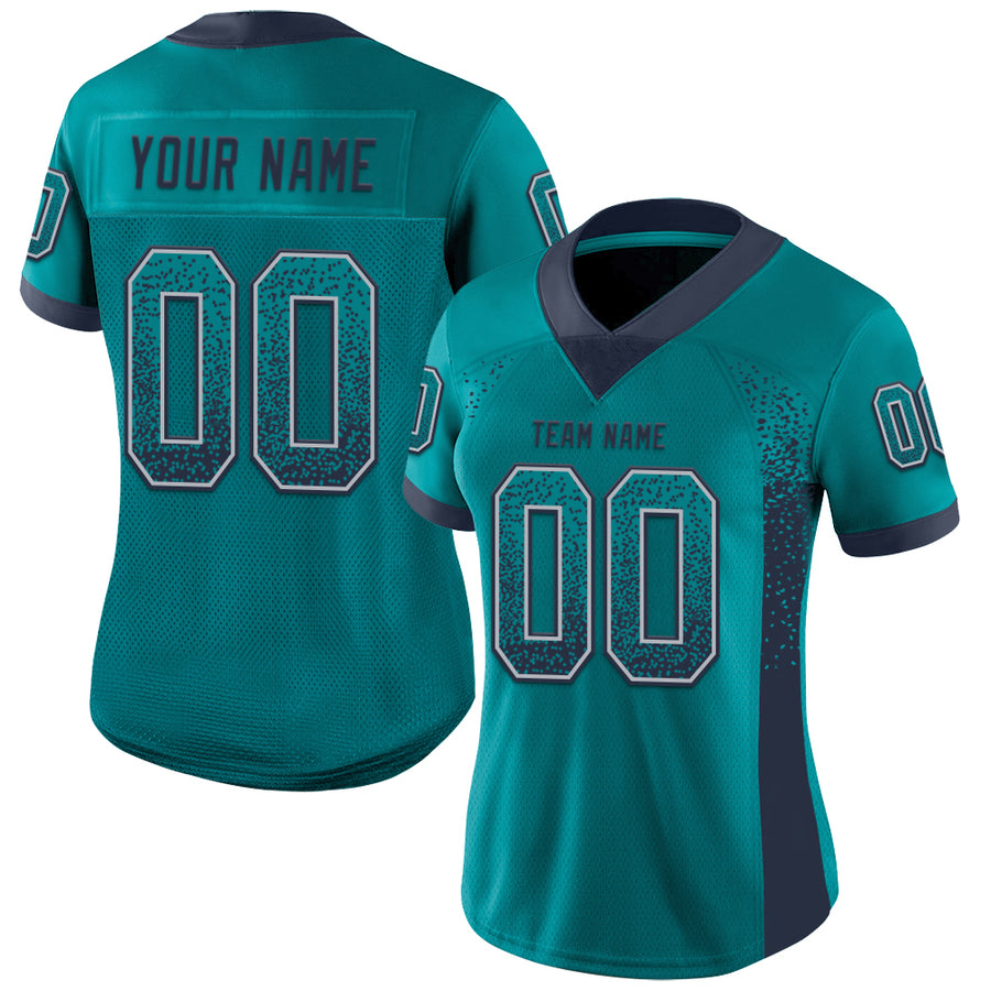 Custom Teal Navy-Gray Drift Fashion Football Jersey